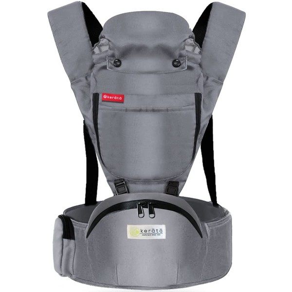 Ninaru Mama Best 2023 Award Winner (Keratta) Hip Seat, Carrying Strap (Face to Face, Forward-facing Hugging), 3-Way Baby Carrier, Separable Waist Carry (e. Cover Included, Gray)