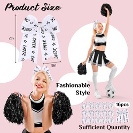 Landical 16 Pcs 7 Inch Large Cheer Hair Bows for Teens Girls, Cheerleader Bows with Elastic Hair Tie Ponytail Holder Band for Cheerleading College Sports Softball Birthday Competition Parties (White)