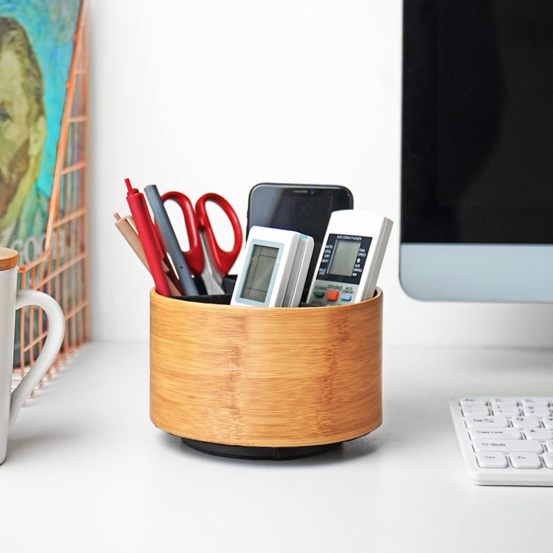Czzmy Round Leather Art Supply Organizer,Remote Control Holder,360 Degree Spinning,Multi-Functional