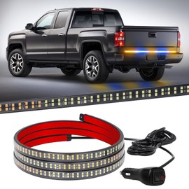 XRIDONSEN 60 inch Amber Blue Truck Tailgate Strobe Lights Strip 360 LED Tail Light Bar Flashing Warning Hazard Safety Rear Emergency Lights for Tow Plow Trucks Construction Vehicles Pickup Trailer