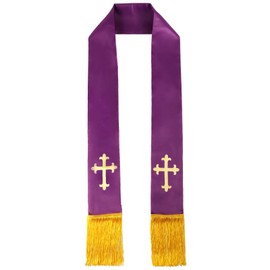 Brilucky Clergy Stole for Men Church Supplies,Choir Stole with Cross for Wedding Officiant Priest Robe Accessories,Baptism Catholic Church Priest Mass Stoles Accessories,Purple Cloth for Easter Cross