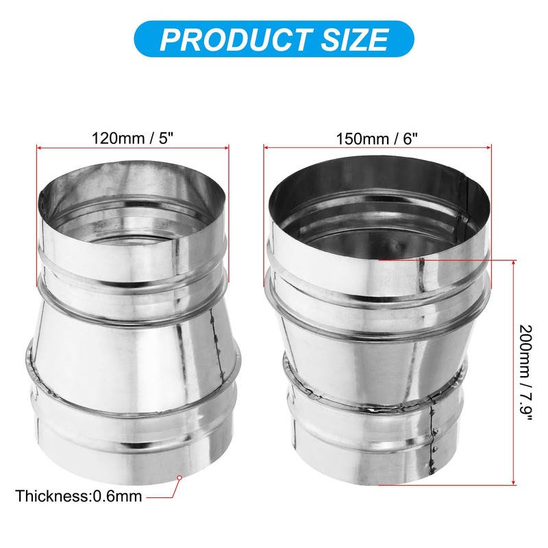 PATIKIL 6 Inch to 5 Inch Round Duct Reducer Increaser