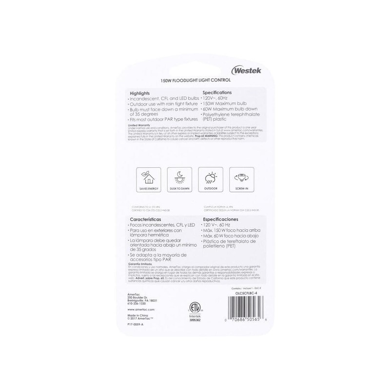 Westek OLC5CFLBC-4 150 Watt Outdoor Flood Light Control, Grey