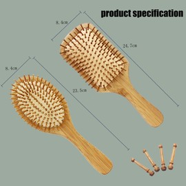 Natural Wooden Hair Brush,2Pcs Natural Bamboo Hair Comb,Bamboo Anti Static Hair Massage Brush,Bristle Detangling Hairbrush,Bamboo Paddle Hairbrush,Natural Wooden Hair Brush with Air Cushion Combs