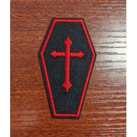 Unbranded Gothic Vampire Coffin With Red Cross Punk Goth Embroidered Iron On Patch 3x1.5"