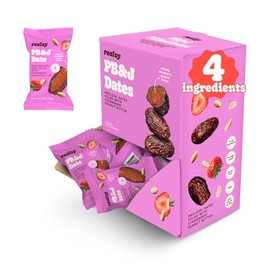Realsy Peanut Butter and Jelly Stuffed Medjool Dates, Organic Dates with No Sugar Added, Gluten-Free, Vegan, All Natural Healthy Snack Single Wrapped (40 ct) (Strawberry Peanut Butter)