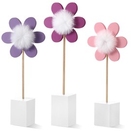 Chunful 3 Pcs Daisy Nursery Shelf Decor Boho Daisy Table Centerpieces Wooden Flower Nursery Decor Bohemian Style Standing Tabletop Decoration for Home Bedroom Bookshelf Party Gift(Purple)