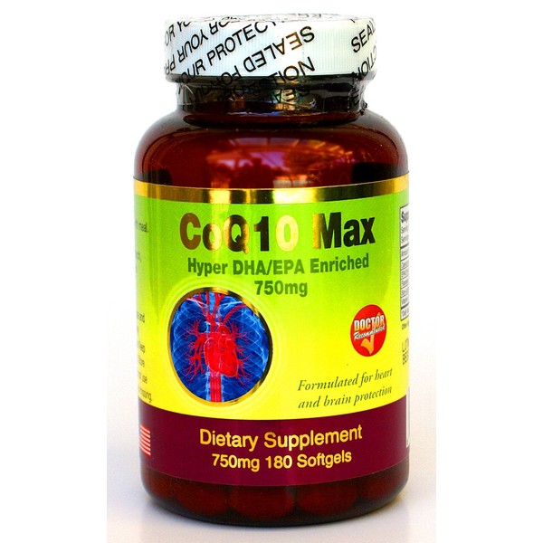 Doctor Recommended Hyper CoQ-10 MAX,w EPA/DHA + Flaxseed Oil + Lecithin + Vitamin E, 180 Softgels !