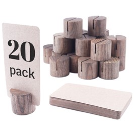 20 Pack Mini Wood Table Number Holders - Place Card Holders, Dinner Table Card Holders, Name Card Holders for Tables, Wooden Picture and Sign Holder (Brown)