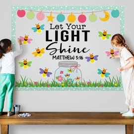 Kosiz 96 Pcs Let Your Light Shine Church Bulletin Board Religious Christian Classroom Bulletin Board Wall Decor Firefly Jar Cutouts for Sunday School Classroom Supplies Wall Decor