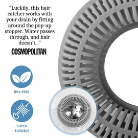 Hair Catcher for Shower Drain & Bathtub – TubRing Pop-Up Drain Protector & Strainer, Reusable Silicone Stopper for Bathroom Clog Prevention, Fits 1.85"–2.16" Drains | Gray