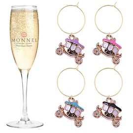 MONNEL P648 Assorted Little Princess Carriage Wine Charms Glass Markers Tags for Party Decorations with Velvet Bag- Set of 4