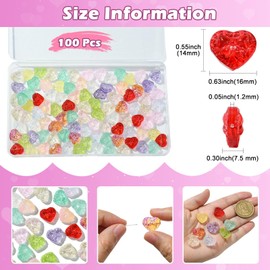 Ipotkitt 100pcs Colorful Heart Shape Glass Beads for DIY Jewelry Making Bracelet Necklace Earrings