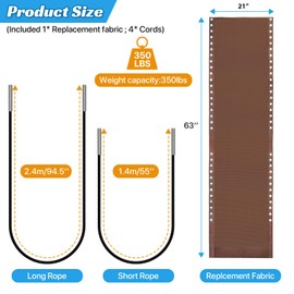 Ostlttyn Zero Gravity Chair Replacement Fabric with Cord Kits, 21" W x 63" L Repair Cloth with Replacement Bungee Cord for Anti Gravity Lounge Chair Lawn Beach Sling Chairs, Brown