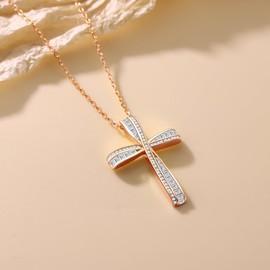 OKISIL Cross Necklace for Women, 925 Sterling Silver 18K Gold Plated Cross Necklaces for Women, Cross Pendant with 5A Cubic Zirconia Diamond, Birthday Christmas Jewelry Gifts for Women Her Wife (Rose gold)