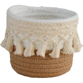 Cesta de almacenamiento Boho, soporte decorativo tejido para peines, cepillos y accesorios para el cabello, contenedor versátil para exhibición en escritorio, almacenamiento ecológico para cosméticos