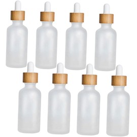 PACKOVE 8Pcs Glass Essential Oil Bottles with Bamboo Wood Ring Refillable Mini Dropper Bottles Leakproof Travel Containers for Aromatherapy and Perfume