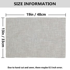 Kevin Textile 13"x19" Faux Linen Heat Resistant Placemats for Dining Table Set of 4, Easy to Clean Anti-Slip Place Mats, Grey White