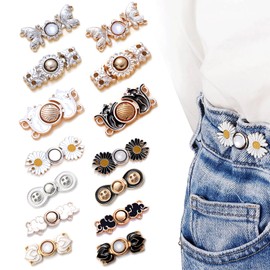 14PCS Pant Waist Tighteners, Metal Sew On Jeans Buttons Pins, Adjustable Sewing Pants Tightener Clips, Flower Detachable Buckles for Women Waist Too Loose Jeans Dress