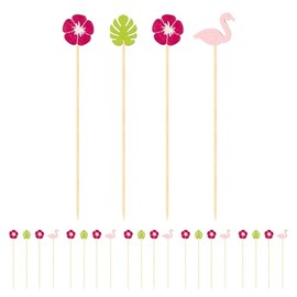 OGGI Tropical Cocktail Picks for Drinks 20 pcs - Tropical Cocktail Picks for Appetizers, Cocktail Picks Reusable, Tropical Party Decorations, Flamingo, Palm, Flowers, 4.5" / 11.5cm