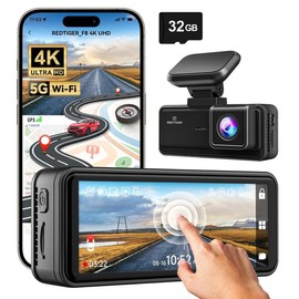 REDTIGER 4K Dash Cam F8, 5.8GHz WiFi App Control Dash Camera for Cars, 3.18'' Touch Screen 2160P UHD Car Dash Cam with Night Vision, 32GB Card, Built-in GPS, Parking Mode, Supports 512GB Max truck accessories   Car Dashcam - Select: F4