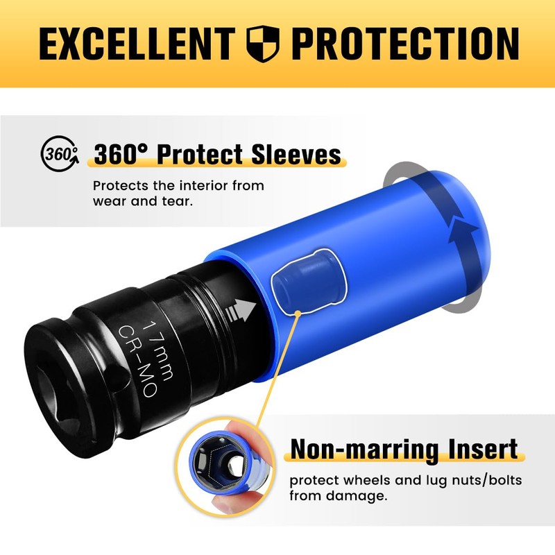 BOEN 17mm 1/2" Drive Wheel Protector Impact Socket, Non-Marring Lug