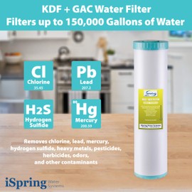 iSpring FG25B-KS High Capacity Heavy Metal Reducing GAC and KDF Whole House Water Filter Replacement Cartridge, 4.5” x 20”