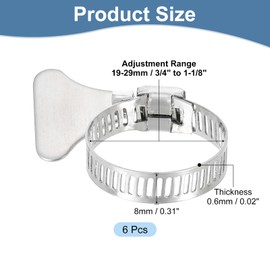 uxcell 6Pcs Stainless Steel Hose Clamps Worm Gear Hose Clamp, 19-29mm (3/4"to 1-1/8") Adjustable Thumb Screw Key Type Clamps Fuel Line Clamps 8mm Bandwidth for Plumbing, Automotive