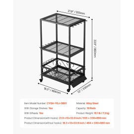10-Rod Fishing Rod Holder Mobile Pole Rack Cart Wheels Home Indoor Gear Equipment Organizer for Garage Fish Fishing Rod RacksCapacity: 10 Bars
