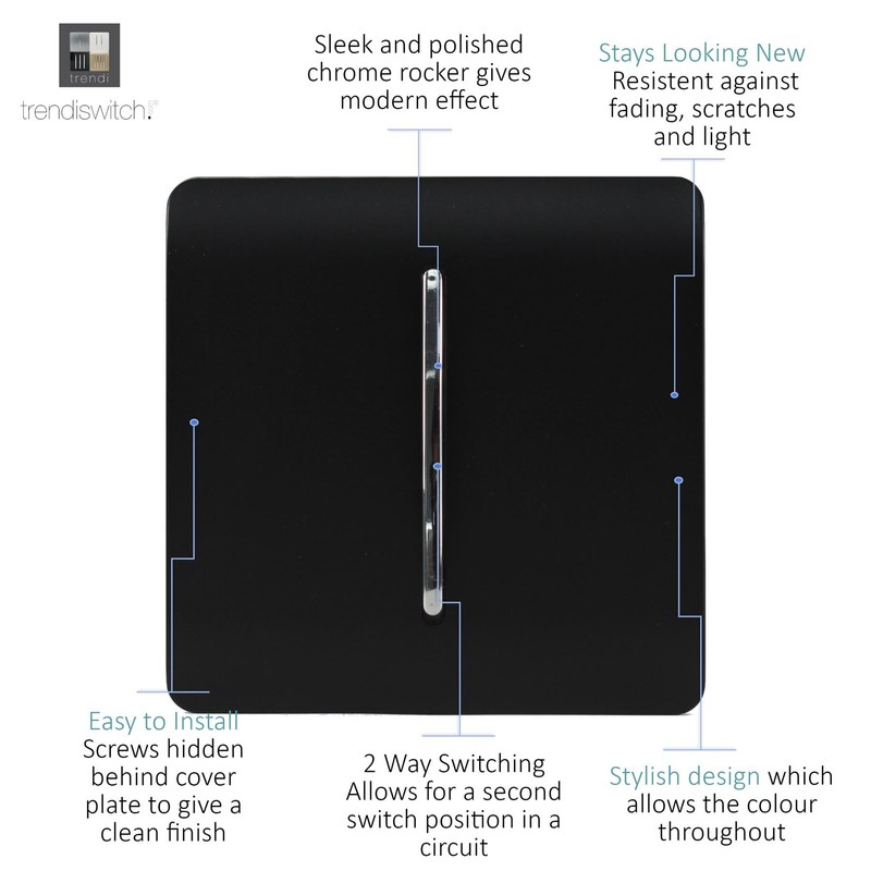 Trendi Modern 1 Gang 1 or 2 Way Screwless Rocker