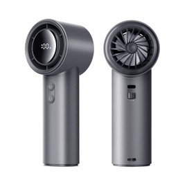 EasyAcc AI Portable Turbo Fan,Speed(1-100) Adjustable Max 26640RPM Strong Airflow,4000mAh LED Digital Display Turbo Handheld Fan Battery Rechargeable Personal Fan for Camping/Outdoor-Grey