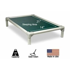 Kuranda Indoor/Outdoor Dog Crate Bed - Almond Frame - Open Weave - Hunter Green - Toy 25"x18"