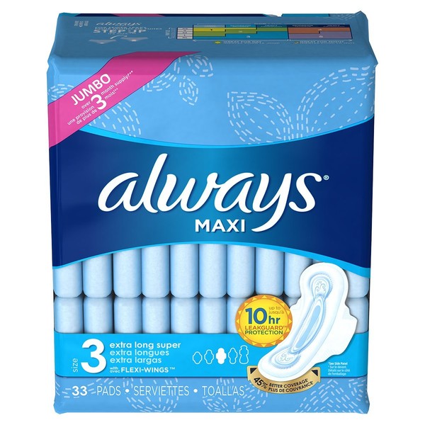 Always Maxi Extra Long Super Size 3 with Flexi-Wings, 33 Pads (Pack of 2)