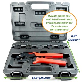 ConnectoRF Quick Interchangeable Ratchet Crimping Tool Kit with Plastic Case for Insulated & Non-insulated Wire Terminals Crimper With 5 Die Sets