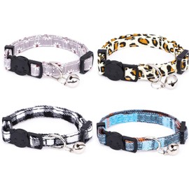 Paquete de 4 collares de algodón para gatos con campana, juego de collares ajustables de seguridad, ideal para niñas, gatos, niños y gatos