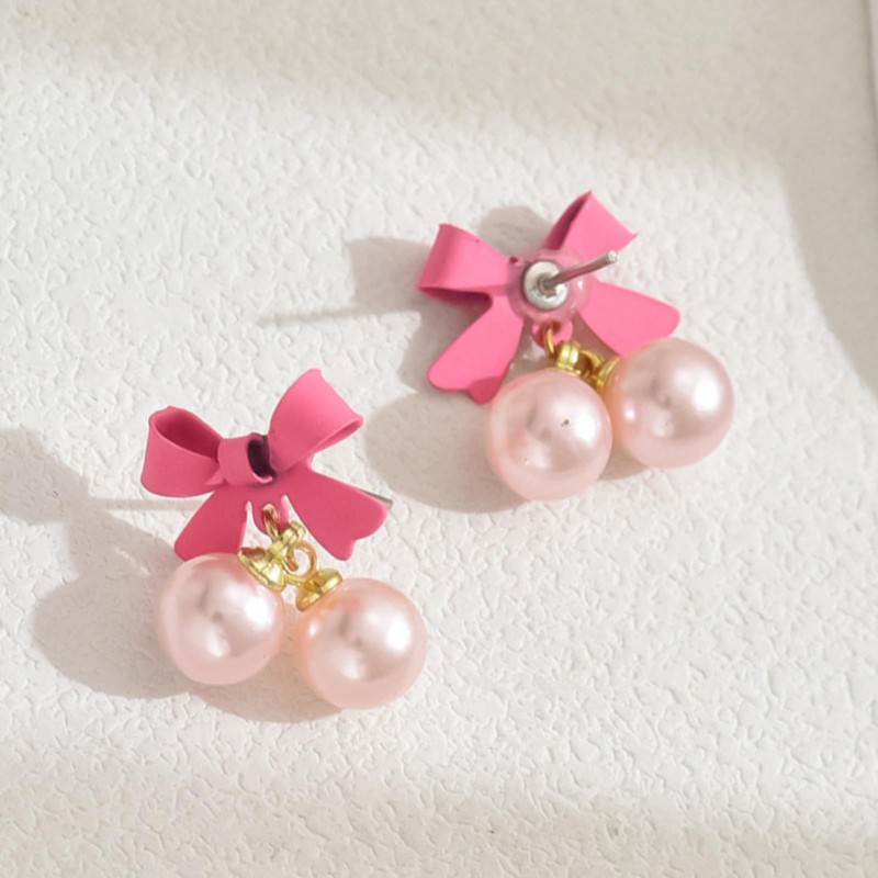 Pink Bow Earrings for Women Christmas Bow Earrings Cute Ribbon