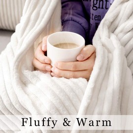 MIULEE Fleece Throw Blanket with Stripe Pattern for Couch Fuzzy Flannel Cream White Blanket Plush Warm Cozy Bed Blanket Boho Decor for Sofa Chair Twin Size 60"x80"