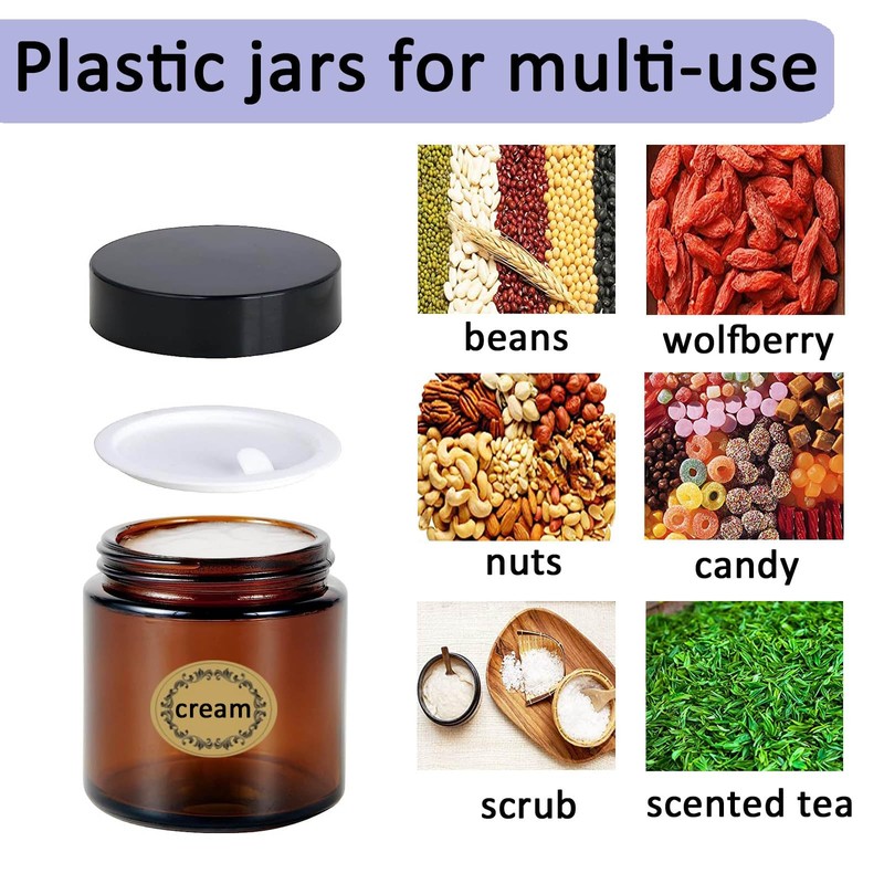 6 Pack 100ml Empty Amber Plastic Jars with Black Lid,