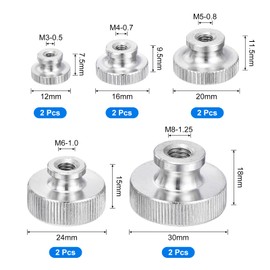 sourcing map 10Pcs Knurled Thumb Nuts, M3 M4 M5 M6 M8 High Head Female Threaded, 304 Stainless Steel Round Grip Knob Locking Nuts Fasteners Nuts, Silver