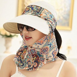 Convertible Sun Hat with Neck Protector Scarf Removable Top Wide Brim Sun Visor Sun Shade Hats for Women UPF50+ UV Protection Beige