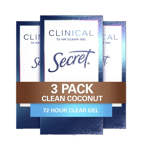 Secret Clinical Clear Gel Antiperspirant and Deodorant for Women, 72 HR Odor Protection, Coconut Scent, 1.6oz (Pack of 3)