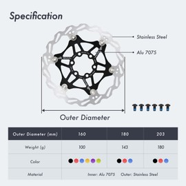 DJC Bike Brake Disc Rotor MTB Floating Brake Disc 160mm 180mm 203mm with 6 bolts Road Bike MTB BMX Steel Aluminum Brake Disc (6# purple, 160mm)