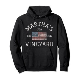 Martha's Vineyard Massachusetts American Flag USA Vintage Pullover Hoodie