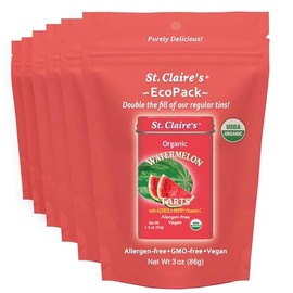 St. Claire’s Organic Watermelon Tart Candies – 6-Pack EcoPack, 3 oz Each | Certified Organic, Vegan, Gluten-Free, Allergen-Free, Non-GMO, Low Calorie, Plant-Based | Made in USA