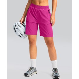 Pantalones cortos de bicicleta de montaña para mujer, 4D, acolchados, para ciclismo, ciclismo, ciclismo, ciclista, UPF50, bolsillos con cierre, Rosa, XX-Large