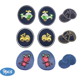 AsggBah 9pcs Knee Iron on Patches for Kids Sew On Elbow Appliques Large Jeans Iron-on Embroidered Patches Cute Cartoon Decorative Repair Patch for DIY Accessories for Jeans Jackets Bags Hats