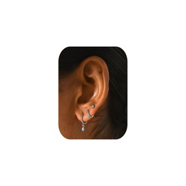 NOKMIT 3 Pairs Mini Hoop Earrings Set for Women Turquoise Huggie Hoop Cute Small Sterling Silver Cartilage Earring Ear Cuff for Multiple Piercing