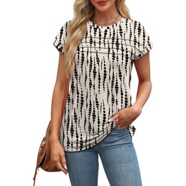 Womens Summer Tops Dressy Casual Spring Tops for Women Business Casual Summer Outfits Cap Short Sleeve T Shirts Women's Clothes Beach Fashion Trendy 2025 Boho Beige Black M