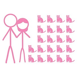 Crazy Cat Stick Figure Couple - 8.0" x 5.5" - Vinyl Decal Sticker Bumper Window Family Funny