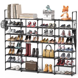 Mavivegue Extra Large Shoe Rack, 8 Tier 4 Rows 72-76 Pairs Big Tall Metal Shoe Shelf,Big Boot Rack Storage Organizer for Garage,Show Rack Shoe Holder Stand,Closet Rack Organizers and Storage